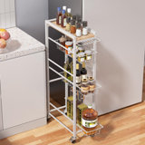 4 Tier Slim Rolling Storage Cart With Pull-Out Baskets, Narrow Sliding Storage Laundry Cart, Slim Laundry Rolling Cart Between Washer And Dryer Storage (White)