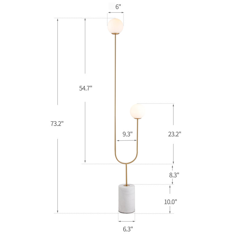Lampe sur pied en laiton avec deux abat-jours en verre Velio