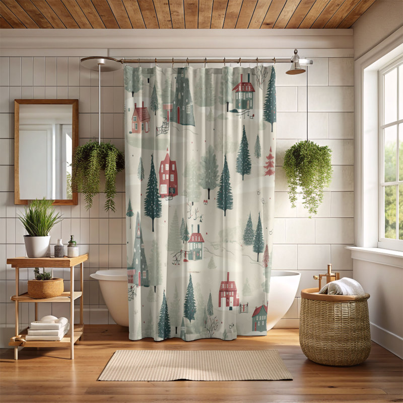 Old Noel - Rideau de douche Premium, H 74 po x l 71 po
