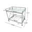 Chariot-bar moderne à deux niveaux avec tablettes en verre trempé et structure en métal argenté pour le divertissement à domicile