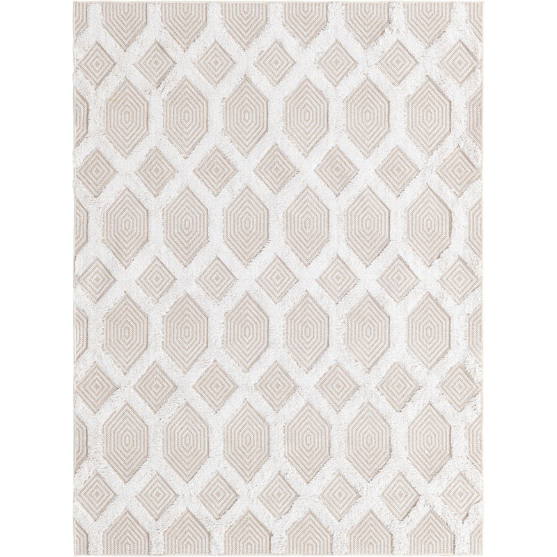 Tapis contemporain blanc cassé Jordalier, Rectangle 4 pi 5 po x 6 pi
