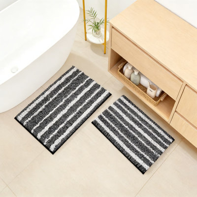 Chenille Bathroom Rug Set, Soft And Absorbent Non-Slip Bath Mat With PVC Backing, Machine Washable For Bathroom And Kitchen