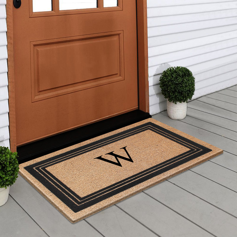 Monogrammed Triple Classic Border Natural Coir Door Mat with PVC Backing – Heavy-Duty, Anti-Shed & Easy to Clean, 30" x 18"