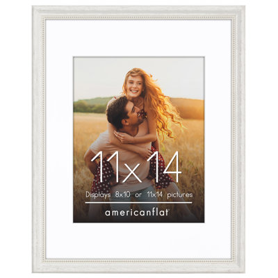  Vintage Frames - 11x14 Picture Frame with Beaded Accents - Use as 8x10 Frame or Display 11x14 Photos Without Mat - White