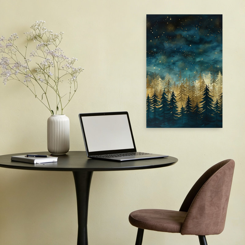 «Enchanted Starry Forest Peaceful Serene Tranquil Christmas Tree Forest Landscape», reproduction d'art mural