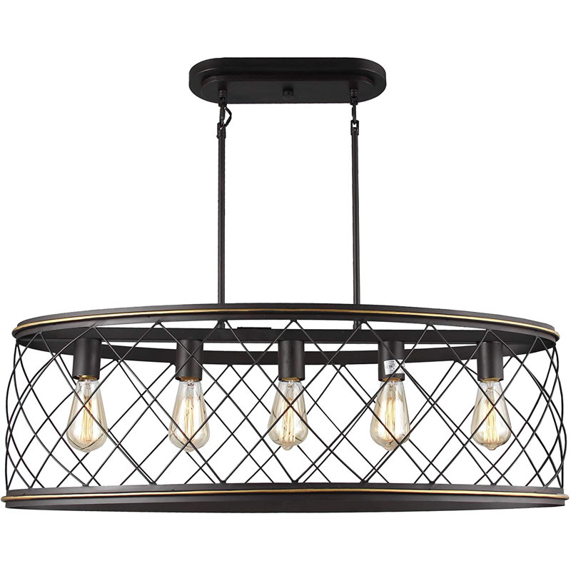 Luminaire suspendu pour îlot de cuisine 5 lumières Willena, Noir