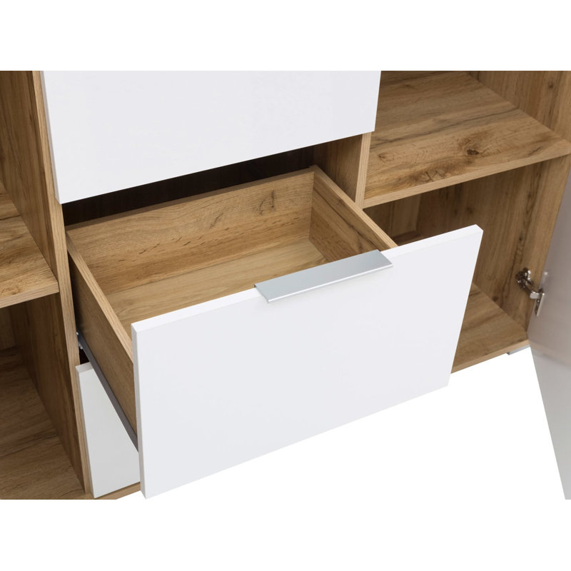 135 cm W Display Cabinet China Cabinet, Oak Wotan/White Gloss