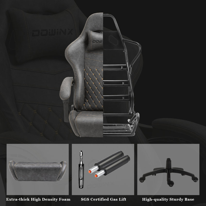 Dowinx Adjustable Ergonomic Swiveling PC & Racing Game Chair with Footrest, Grey