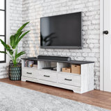 Yazeed Rustic Ridge Washed White 3 Drawer 66" W x 20" H x 16" D TV Stand