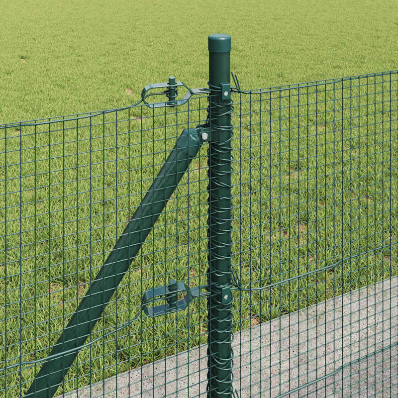 Vidaxl Fence With Posts Steel, 60cm H x 2500cm W x 3.2cm D, Green