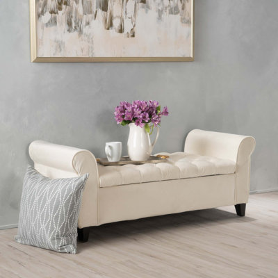Button Tufted Storage Bench With Rolled Arms And Lift Top For Versatile Seating And Organizing