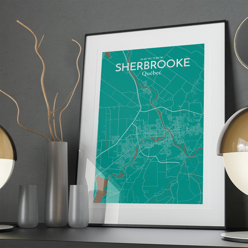 Sherbrooke, carte de la ville, impression, H 36 po x l 24 po, Vert / Brun