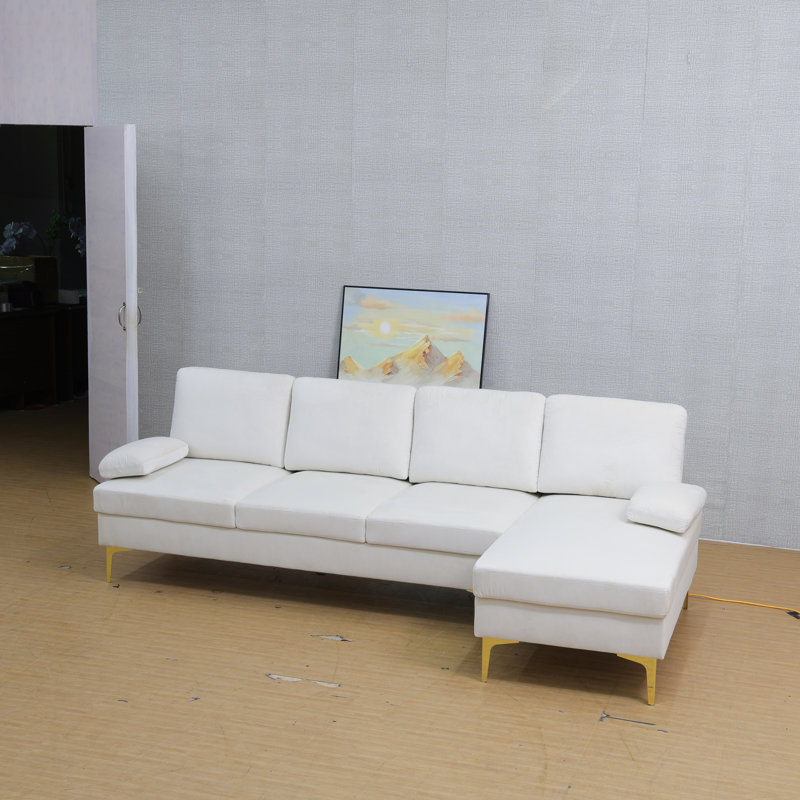Ensemble de canapé de salon 2 pièces en tissu blanc cassé, Orienté à gauche (vu de face)