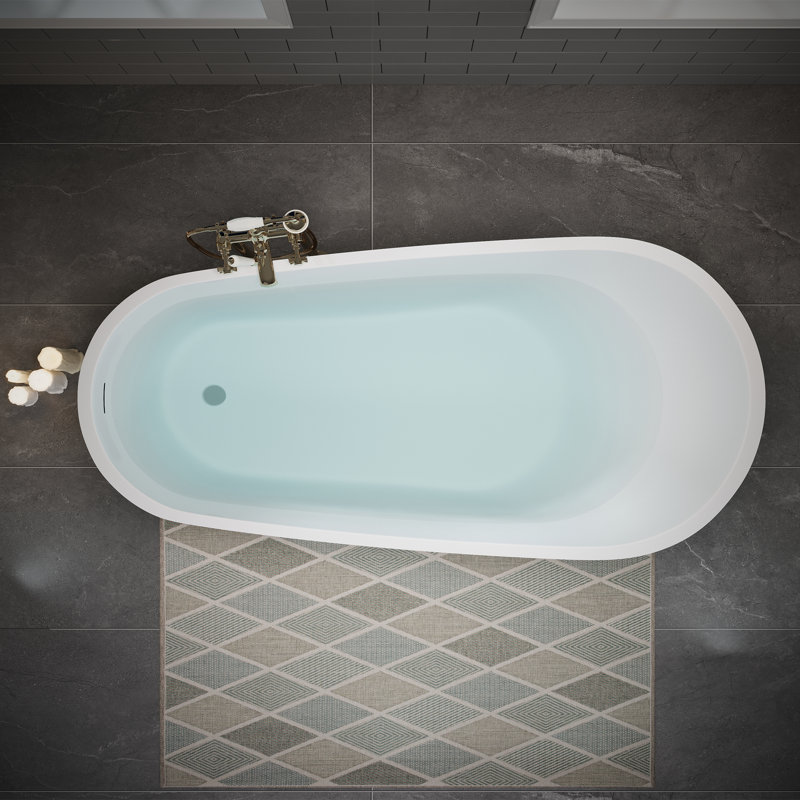 Baignoire autoportante en acrylique 63 po x 30,7 po, baignoire profonde avec bonde escamotable et trop-plein intégré pour spa de salle de bain, blanc brillant