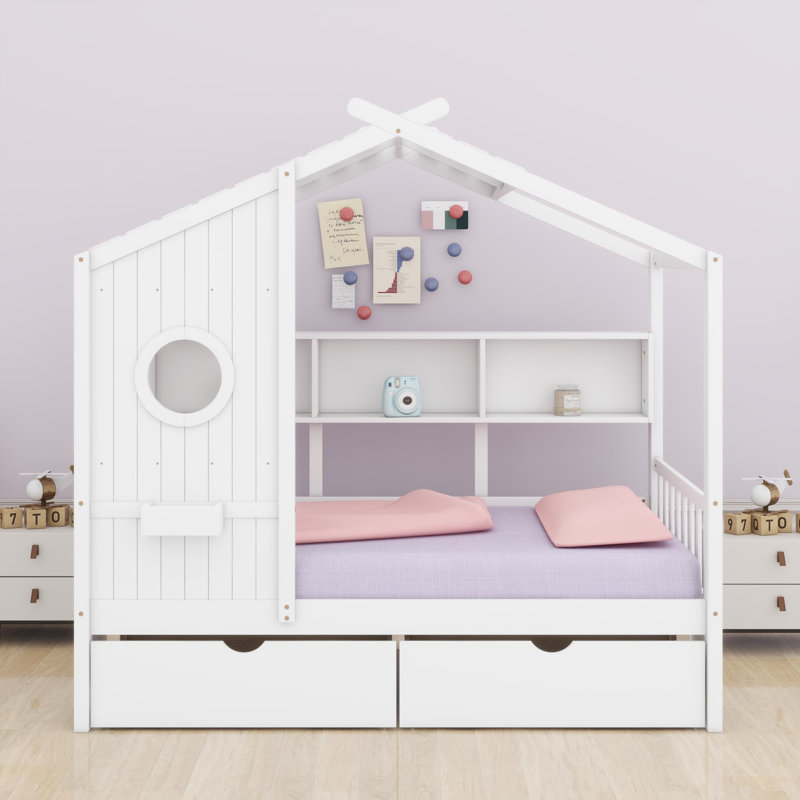 Wooden House Bed, Twin, White