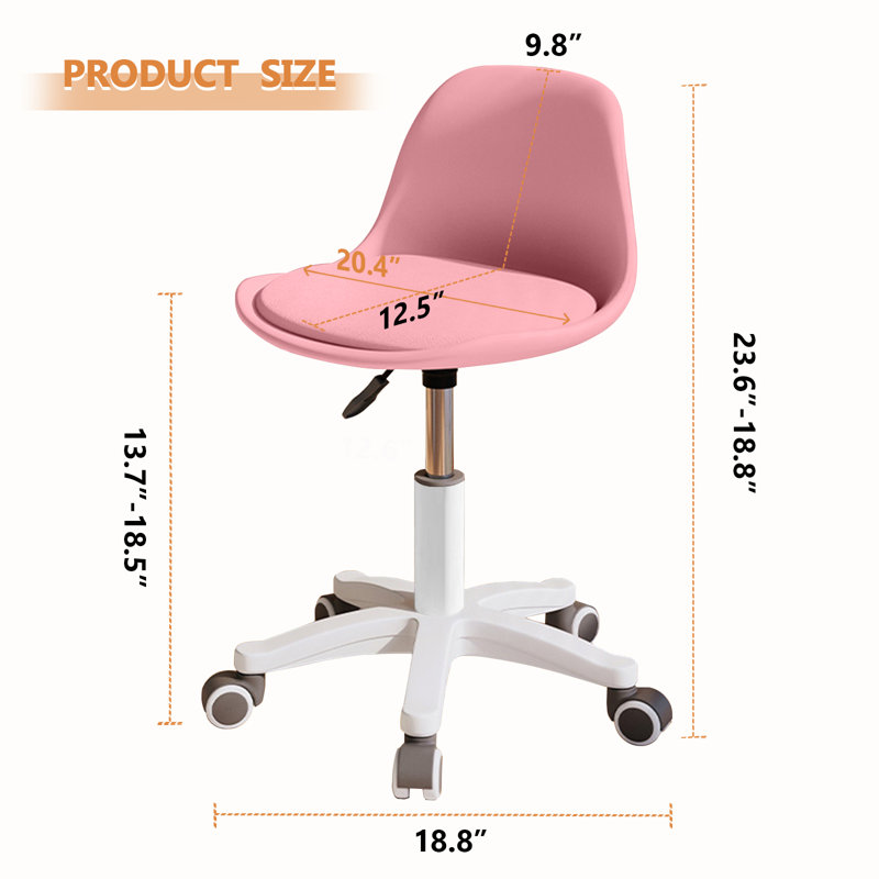 XUEGW - Ensemble de 2 chaises de bureau pivotantes à dossier bas avec support lombaire pour étudiants, rose, Rose
