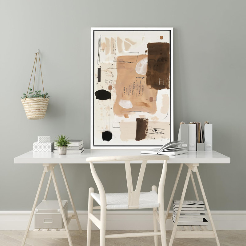 Forme Mid-Century «Modern Abstract Collage Unique Illustration», Cadre blanc, H 36 po x l 24 po