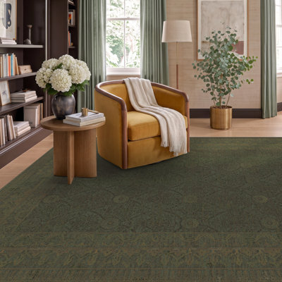 Tapis d'intérieur vert olive 152 x 213 cm, lavable, style vintage, idéal pour un petit salon. Tapis antidérapant à l'effet vieilli pour l'entrée et la chambre. Tapis à poils courts résistant aux taches. Décor de style ferme moderne.