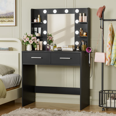 Makeup Vanity Set with Lighted Mirror, Makeup Vanity with 2 Drawers, Vanity Desk for Bedroom & Dressing Room