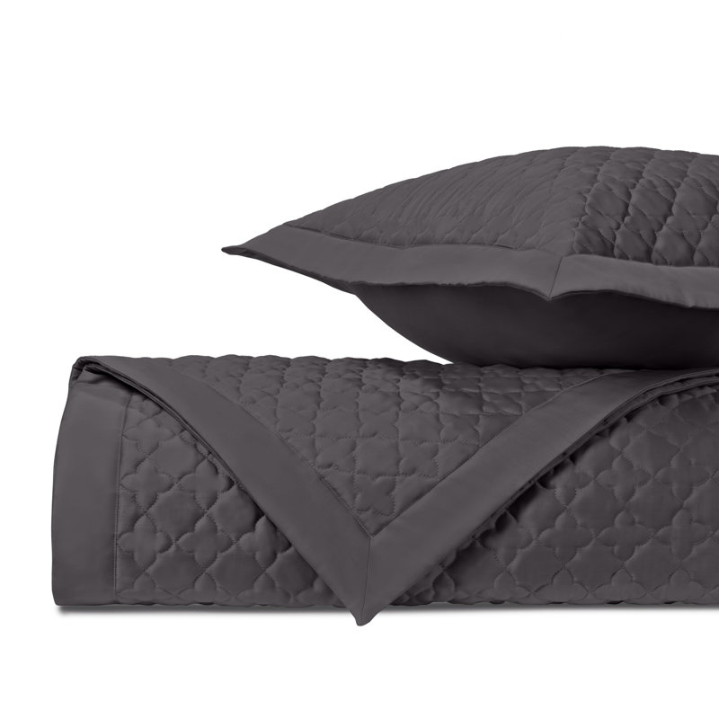 Clover Quilted Sateen Coverlet Set, King Coverlet + 3 Euro Shams, Grisaglia Gray