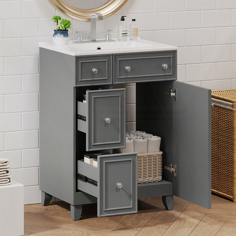 Meuble-lavabo 24 po avec lavabo en céramique, Gris, Argent