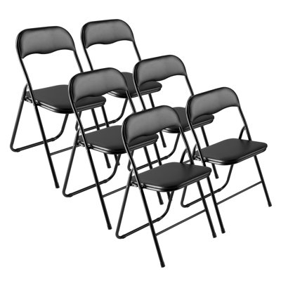 Ensemble de 6 chaises pliantes noires avec siège rembourré en PVC et structure en métal robuste
