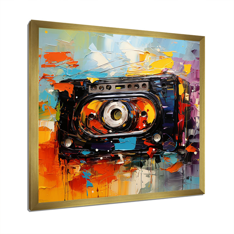 Cassettes colorées abstraites et mélodiques II - Cassette, art mural, Cadre doré simple, H 36 po x l 36 po x P 1,5 po