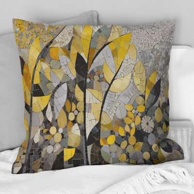 Yellow And Grey Patterns In Artistic Fusion - Boho Mosaic Printed Throw Pillow