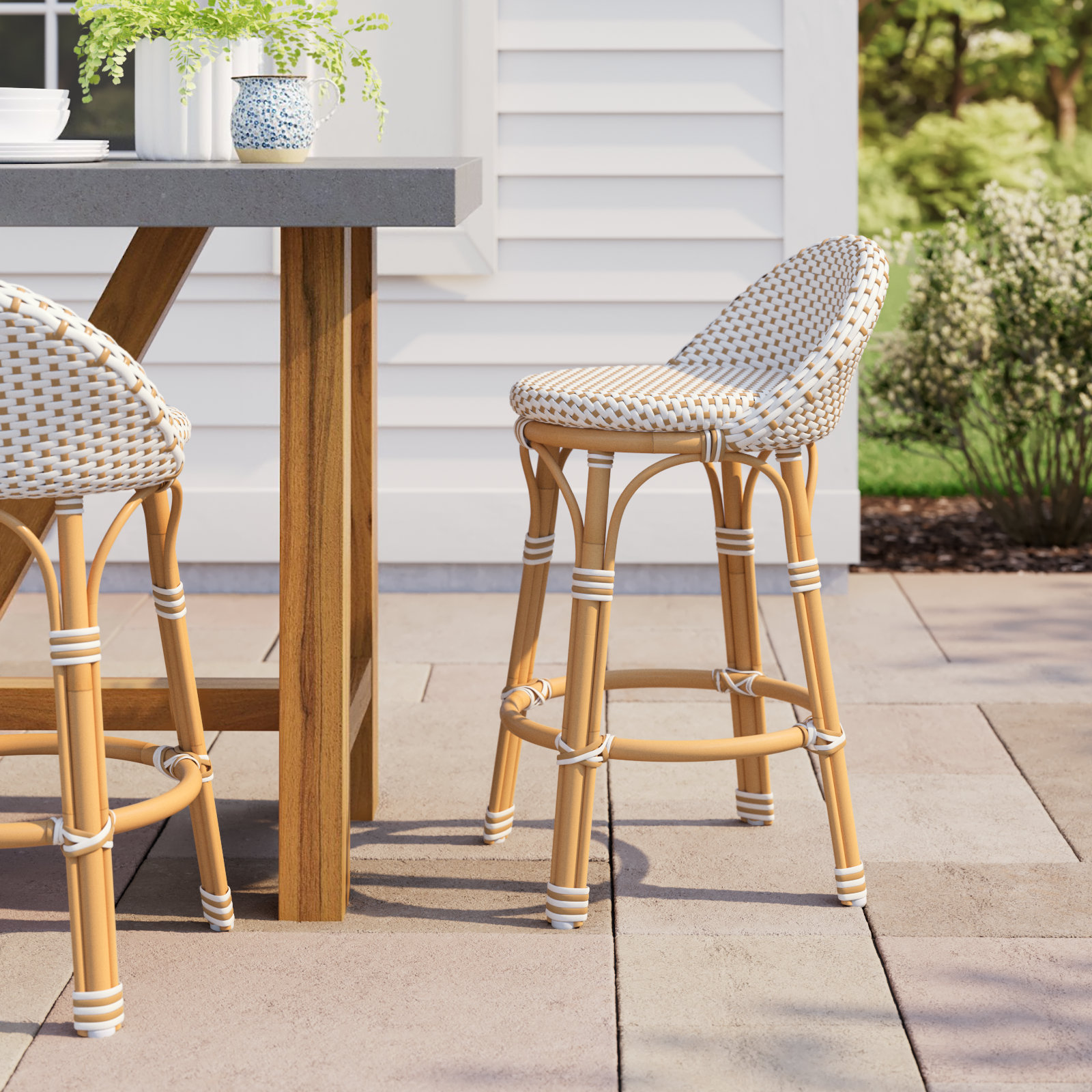 Ellie Woven Stool, White/Beige