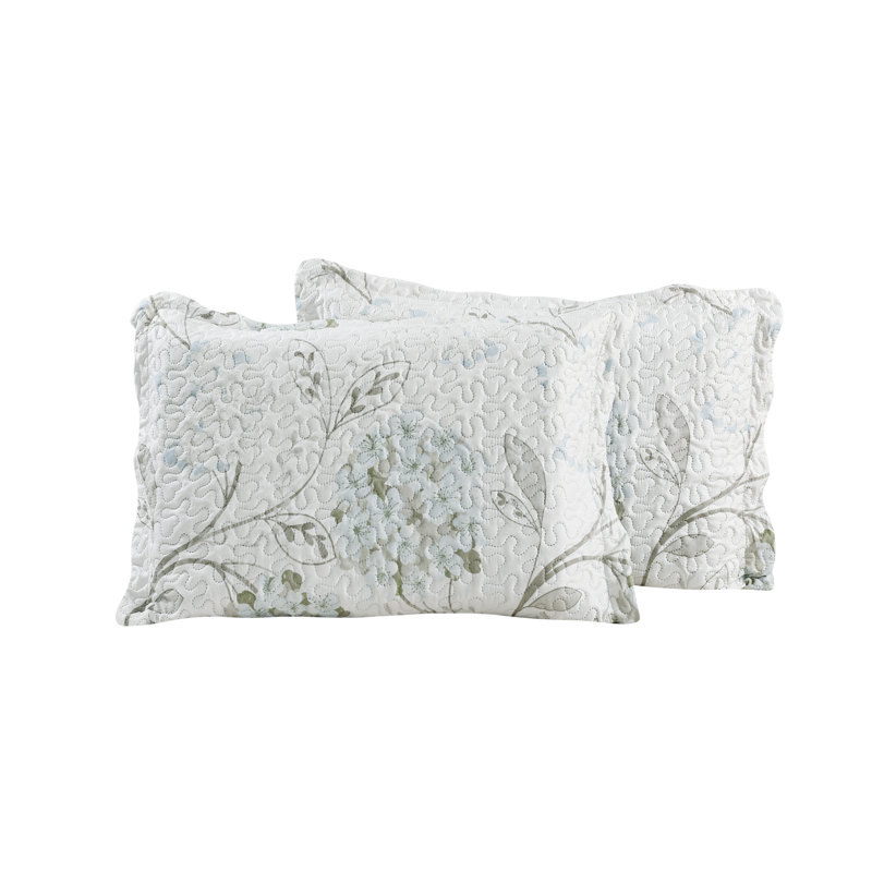 Marina Decoration Home Bedroom Pinsonic Bedding Coverlet Bedspread Ultra Soft 3 Piece Summer Embossed Printed Quilt Set with 2 Embossed Shams, Blue Hydrangea Floral Pattern Cream Color King Size
