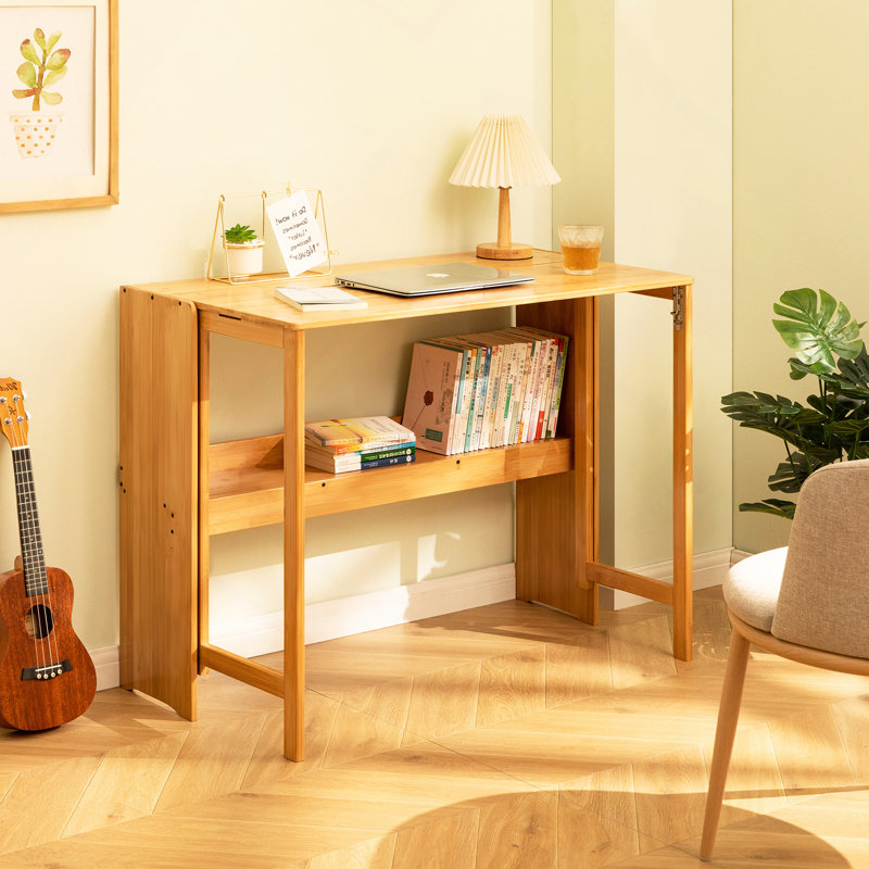 Bamboo Folding Desk,Space-Saving Computer Desk For Small Spaces, Foldable Study Table For Bedroom, Home Office, Dorm, Apartment