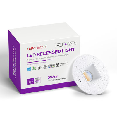 Luminaire encastré carré à DEL 5 pouces sans cadre 5W avec abat-jour de plafond de 9 W avec boîte en J, blanc