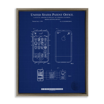 Cell Phone Blueprint Framed Floater Canvas Wall Art by Karl Hronek
