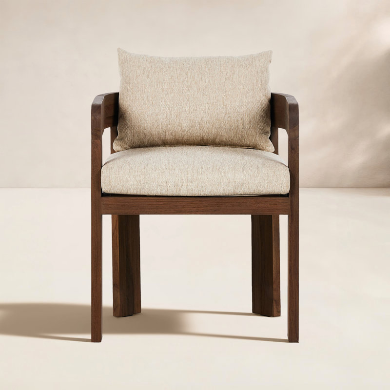 Jackson Teak Patio Dining Armchair with Cushion, Stained Toasted Brown Frame/Ellor Beige Cushion