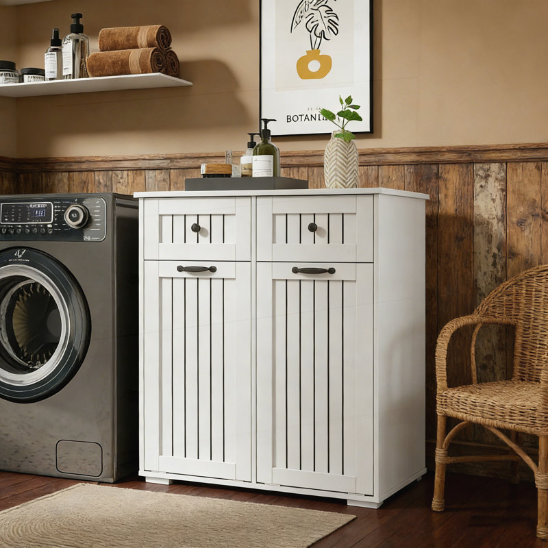 Armoire à linge avec 2 paniers à linge amovibles et 2 tiroirs