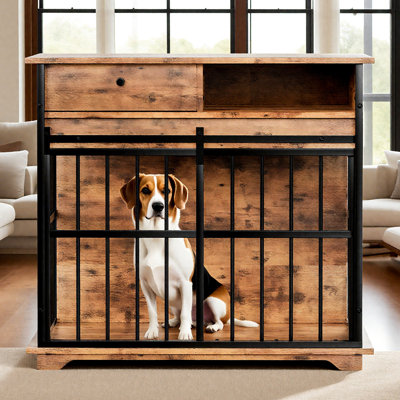 Mobilier pour cage de chien, grand meuble pour cage avec plateau pour chiens de taille moyenne