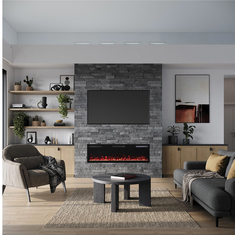 Vibrance 60" Recessed or Wall Mounted Electric Fireplace Heater, Multi-Flame Colors, Voice Assistant Compatible - Crystals Only
