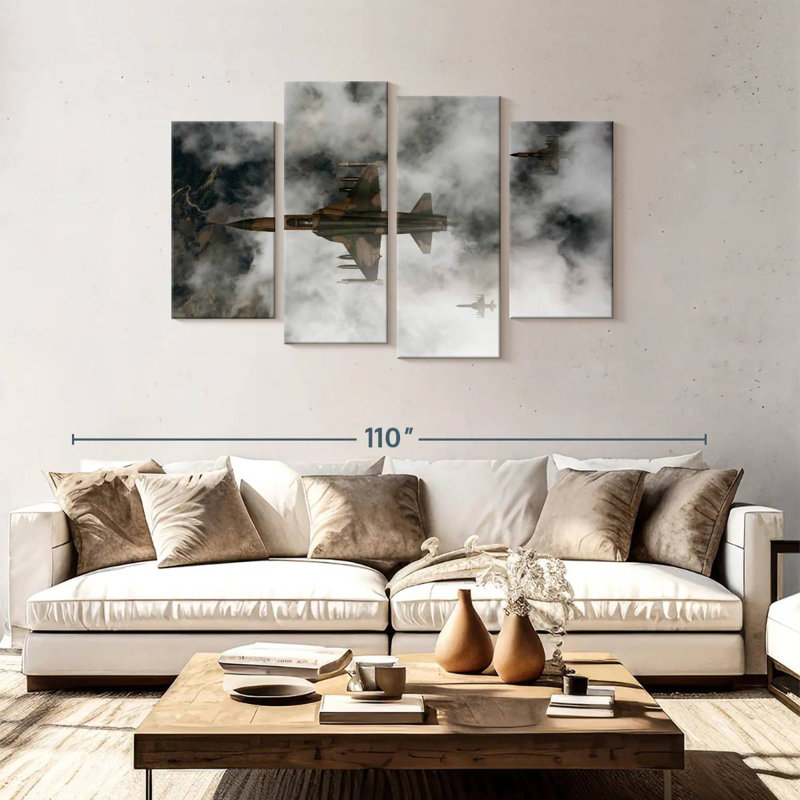 Mait Cloudy Fighter Jets, 48" H x 75" W