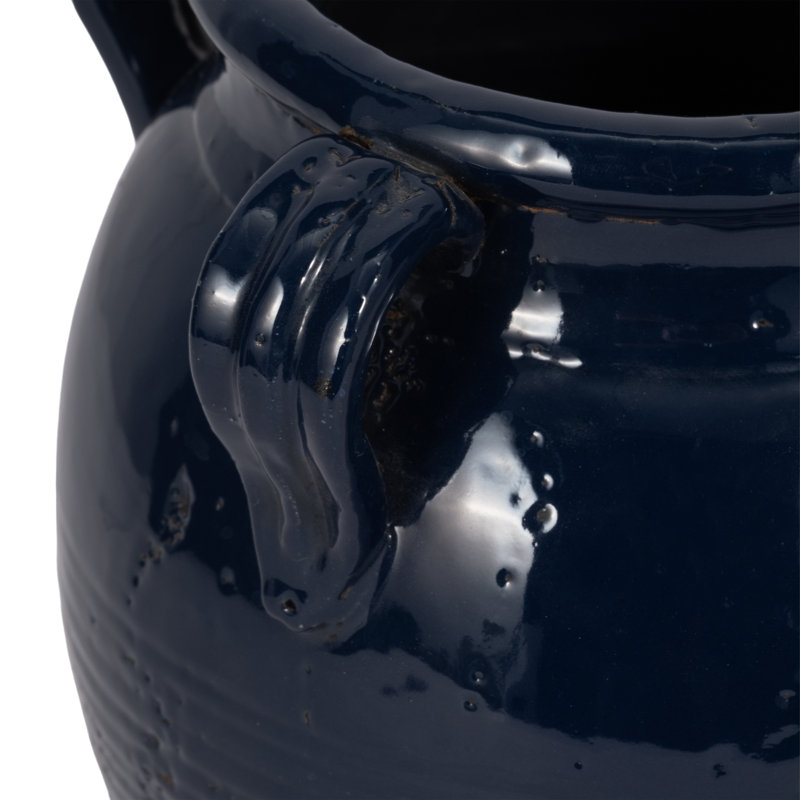 Ceramic/Porcelain Table Vase, 9" H x 8" W x 8" D, Glossy Blue