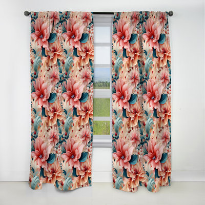 Blue And Pink Flowers Paisley Botanic Pattern III - Floral Blackout Curtain - 1 Panels