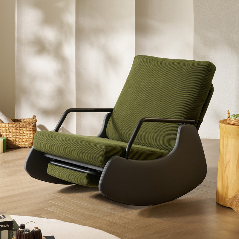 Rocking Recliner Chair with Footrest-Glider Rocker Chair with Retractable Footrest and Adjustable Backrest, Upholstered Rocking Chair, Modern Accent Chair for Living Room/Nursery/Bedroom