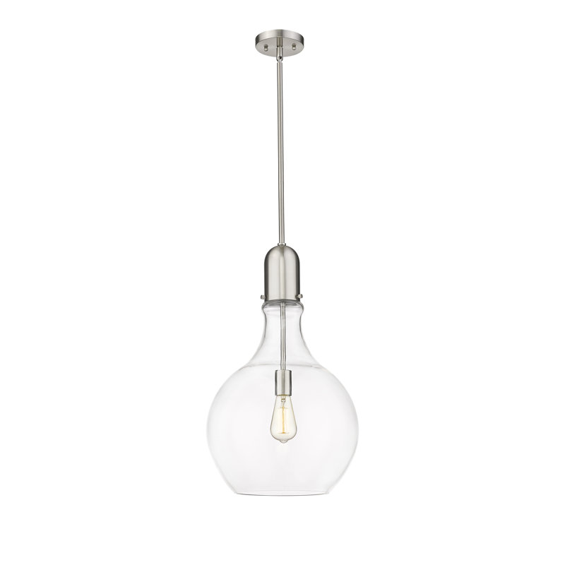 Luminaire suspendu sphère 1 lumière Krier, H 55,75 po x l 13,75 po x P 13,75 po, Transparent, Nickel satiné brossé