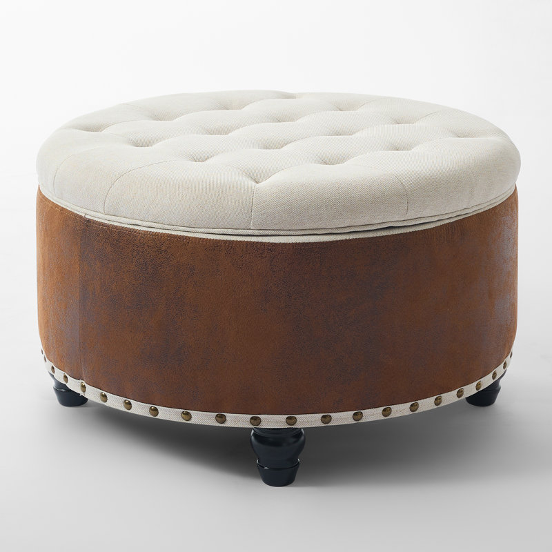 Repose-pieds rembourré avec rangement en similicuir, Beige