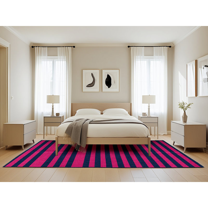 Machine Washable Horizontal Stripes Blue Area Rug, Rectangle 5' x 8'
