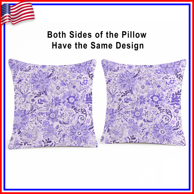 Coussins décoratifs mauves à motif floral, 18 x 18 pouces
