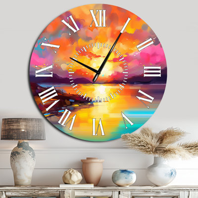 Sunset With Colorful Reflections II - Coastal Sunset White Face Wall Clock
