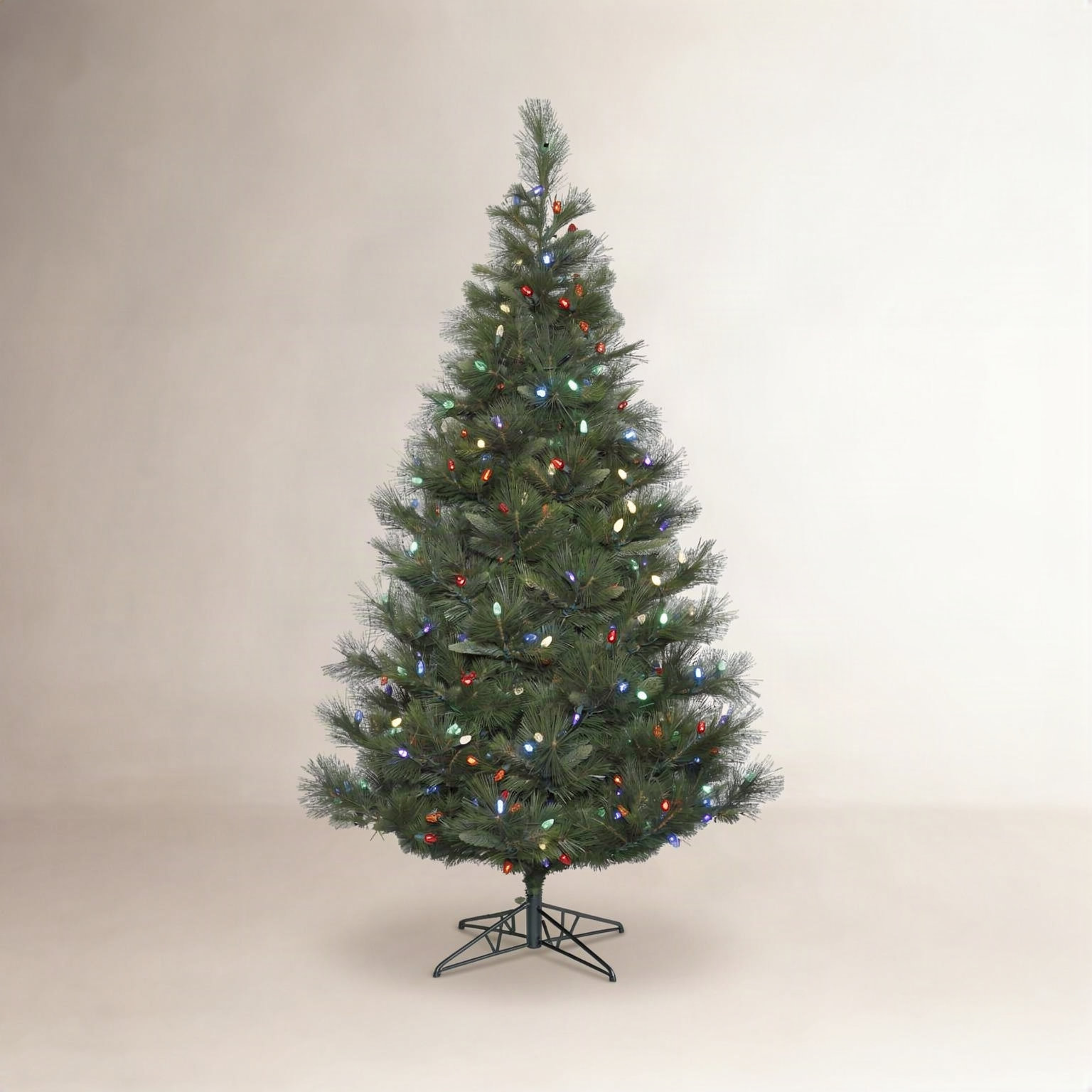 Lighted Artificial Pine Christmas Tree, Multicolored Lights, 12' H