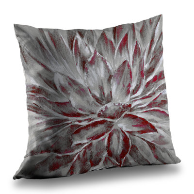 Red and Gray Flower - Gray Contemporary – Throw Pillow Cover Only, Double-Sided Print, Insert Not Included