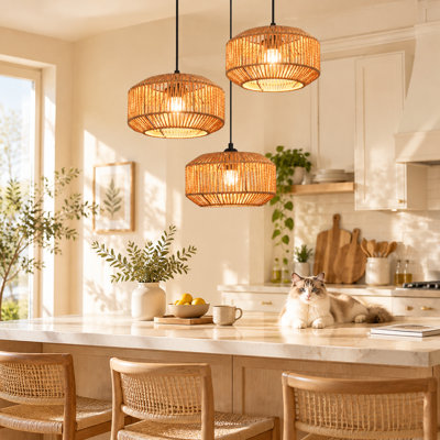 3 - Light Rattan Farmhouse Bohemian Pendant