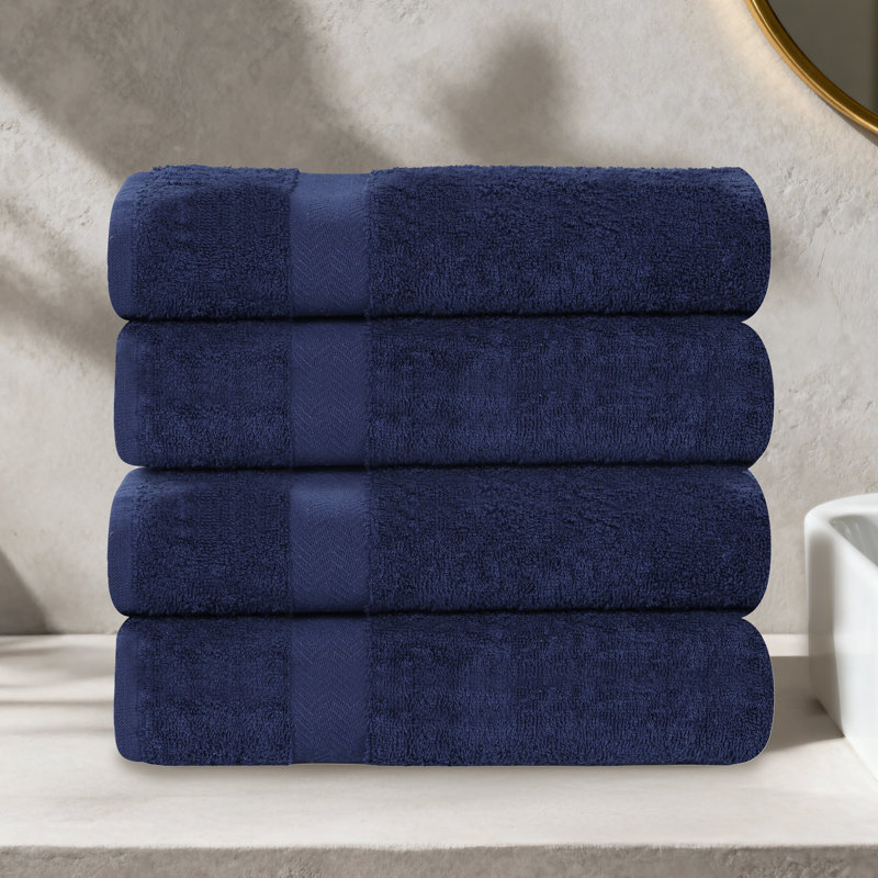 Lightweight Cotton Quick-Drying Bathroom Towel Set, Blue, Bath Towel - 4 Pack